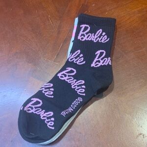 Barbie 2 Pair White & Pink Black & Pink Casual Socks Mid Crews Size 4-10